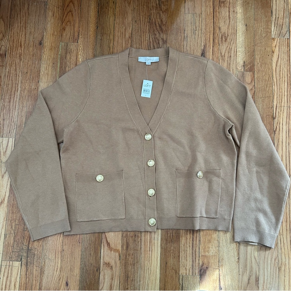 LOFT Button-Up Cardigan Camel Academia Preppy Office Teacher Career Large Women